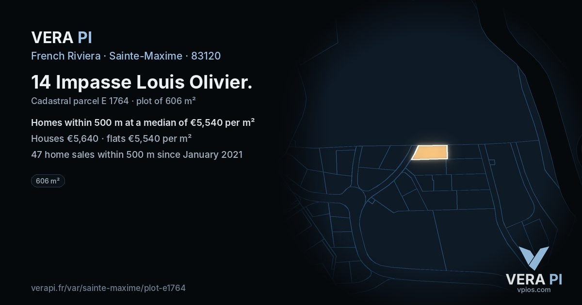 14 Impasse Louis Olivier, Sainte-Maxime at night – the plot lit, the parcels around coloured by the prices near them