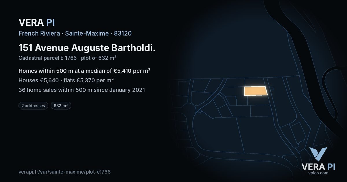 151 Avenue Auguste Bartholdi, Sainte-Maxime at night – the plot lit, the parcels around coloured by the prices near them