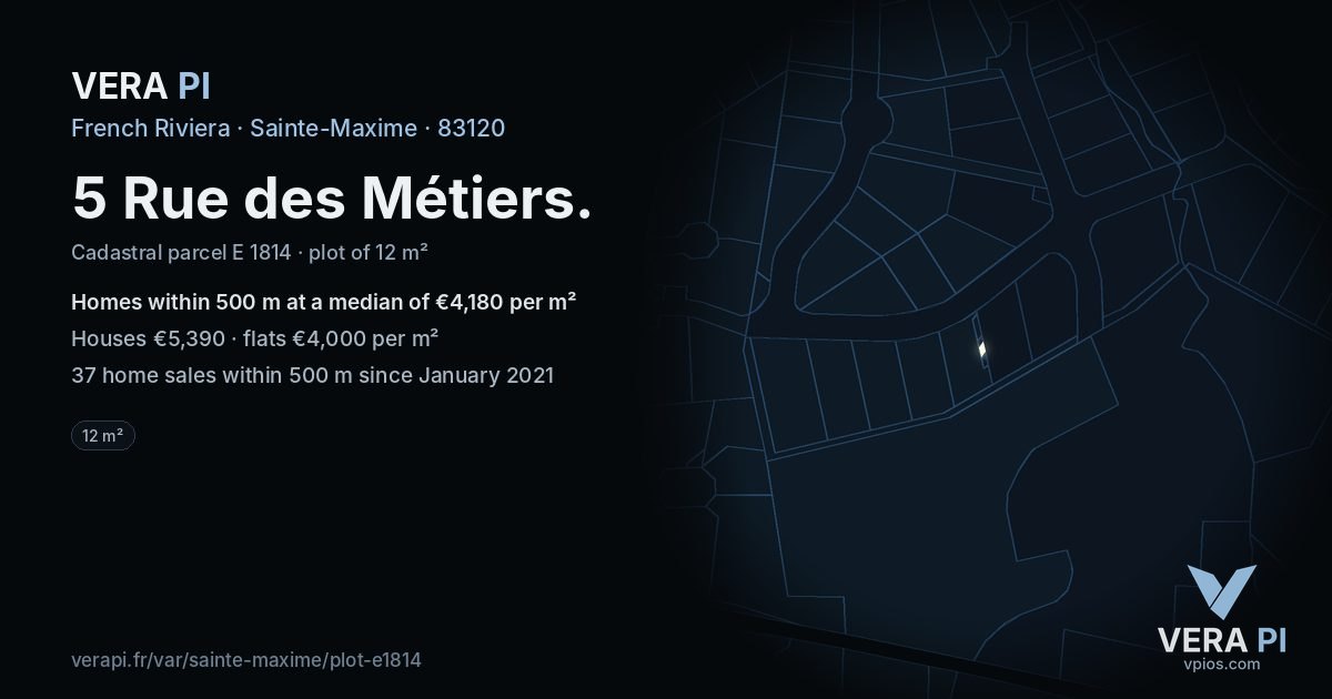 5 Rue des Métiers, Sainte-Maxime at night – the plot lit, the parcels around coloured by the prices near them