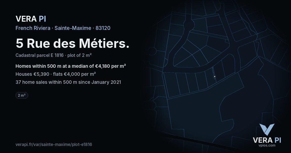 5 Rue des Métiers, Sainte-Maxime at night – the plot lit, the parcels around coloured by the prices near them