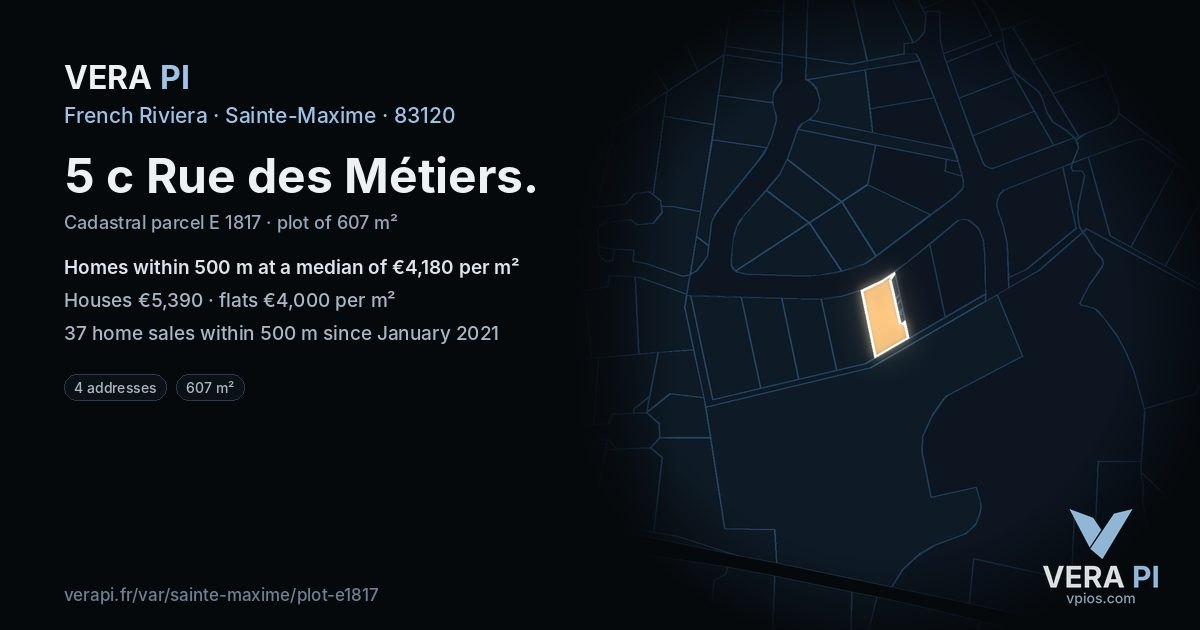 5 c Rue des Métiers, Sainte-Maxime at night – the plot lit, the parcels around coloured by the prices near them