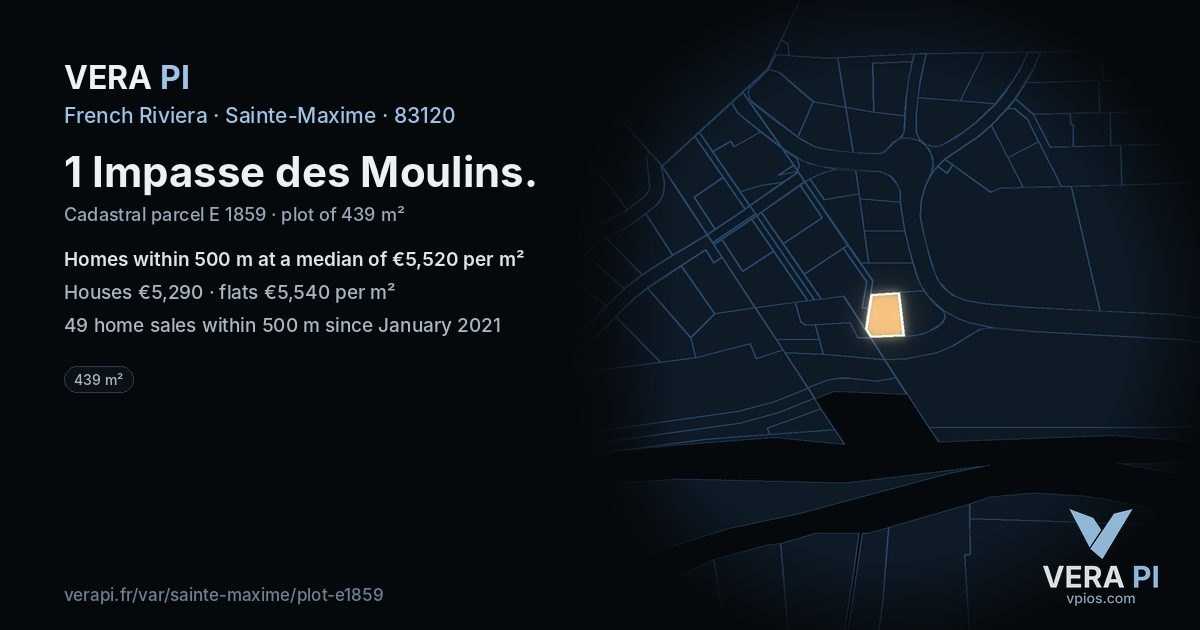 1 Impasse des Moulins, Sainte-Maxime at night – the plot lit, the parcels around coloured by the prices near them