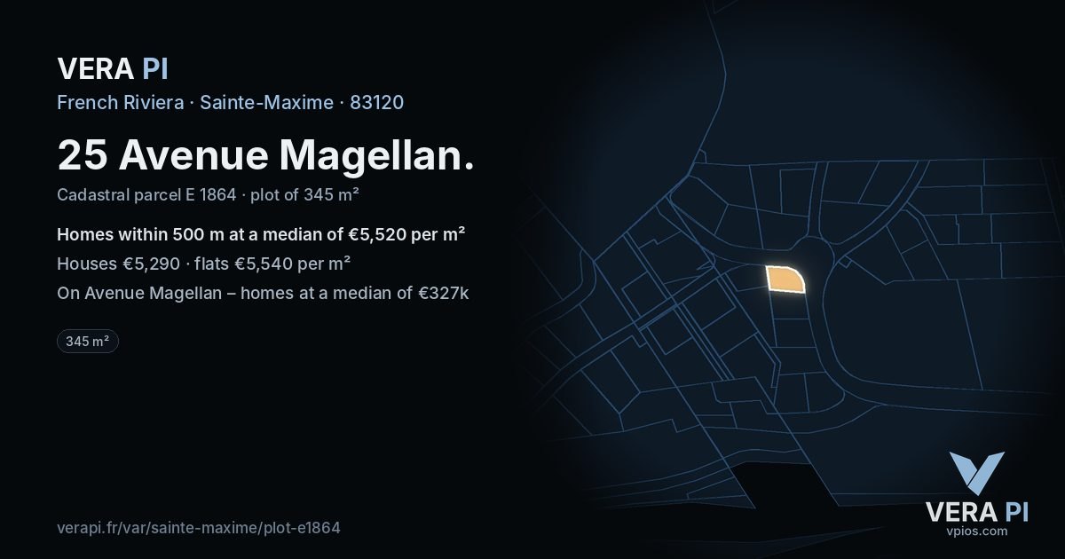25 Avenue Magellan, Sainte-Maxime at night – the plot lit, the parcels around coloured by the prices near them