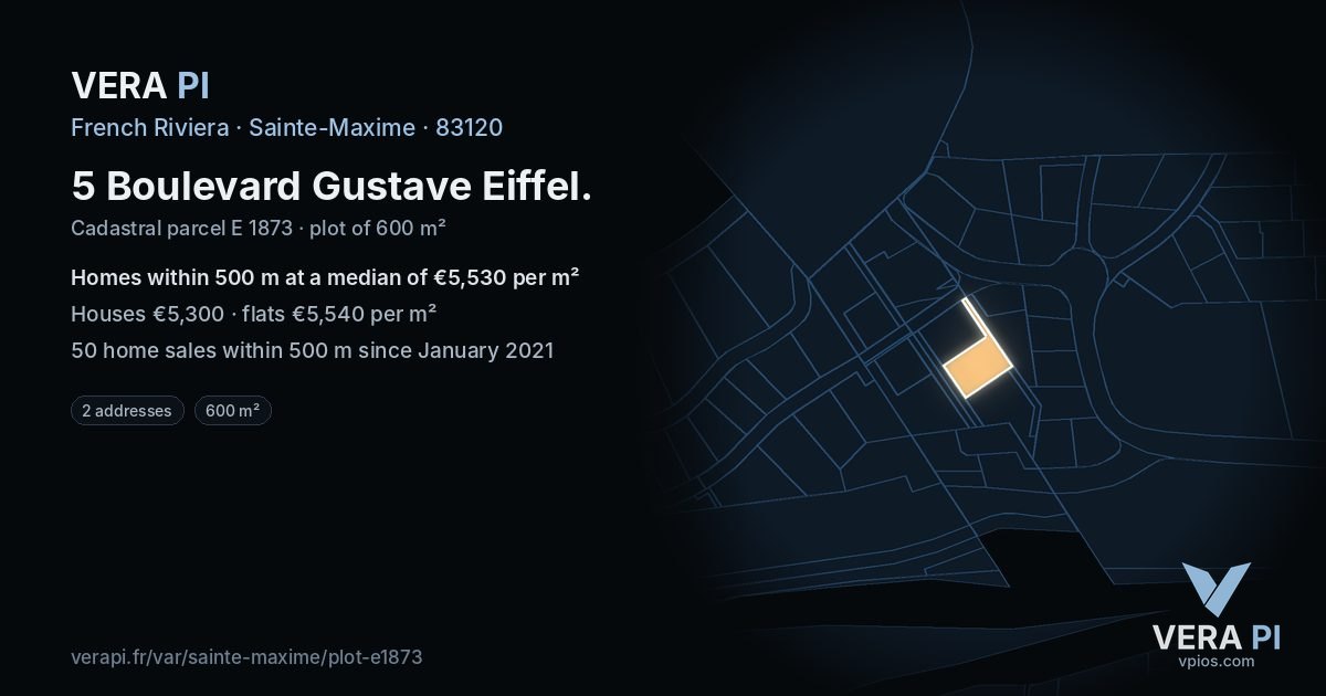 5 Boulevard Gustave Eiffel, Sainte-Maxime at night – the plot lit, the parcels around coloured by the prices near them