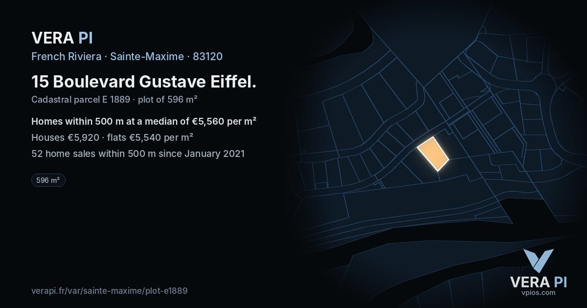 15 Boulevard Gustave Eiffel, Sainte-Maxime at night – the plot lit, the parcels around coloured by the prices near them