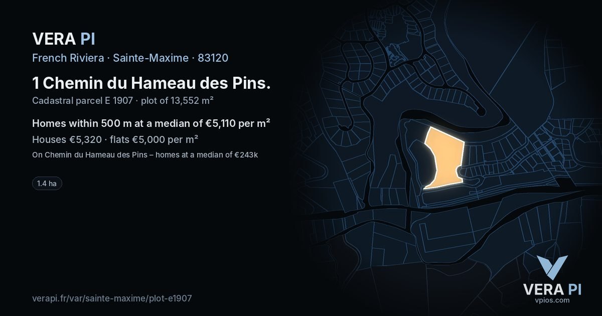 1 Chemin du Hameau des Pins, Sainte-Maxime at night – the plot lit, the parcels around coloured by the prices near them