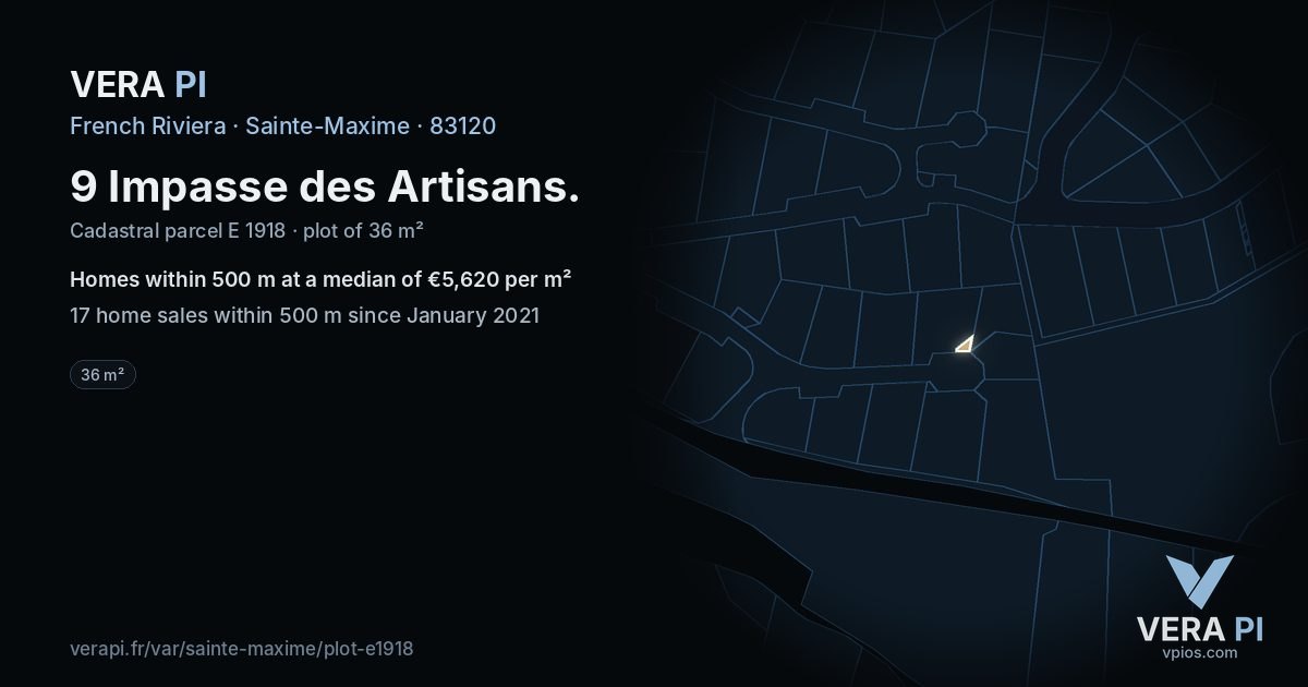 9 Impasse des Artisans, Sainte-Maxime at night – the plot lit, the parcels around coloured by the prices near them