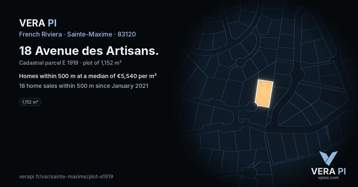 18 Avenue des Artisans, Sainte-Maxime at night – the plot lit, the parcels around coloured by the prices near them