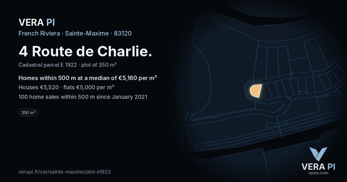 4 Route de Charlie, Sainte-Maxime at night – the plot lit, the parcels around coloured by the prices near them