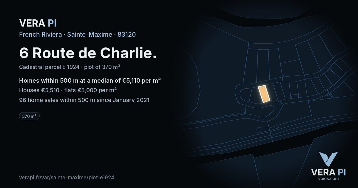 6 Route de Charlie, Sainte-Maxime at night – the plot lit, the parcels around coloured by the prices near them