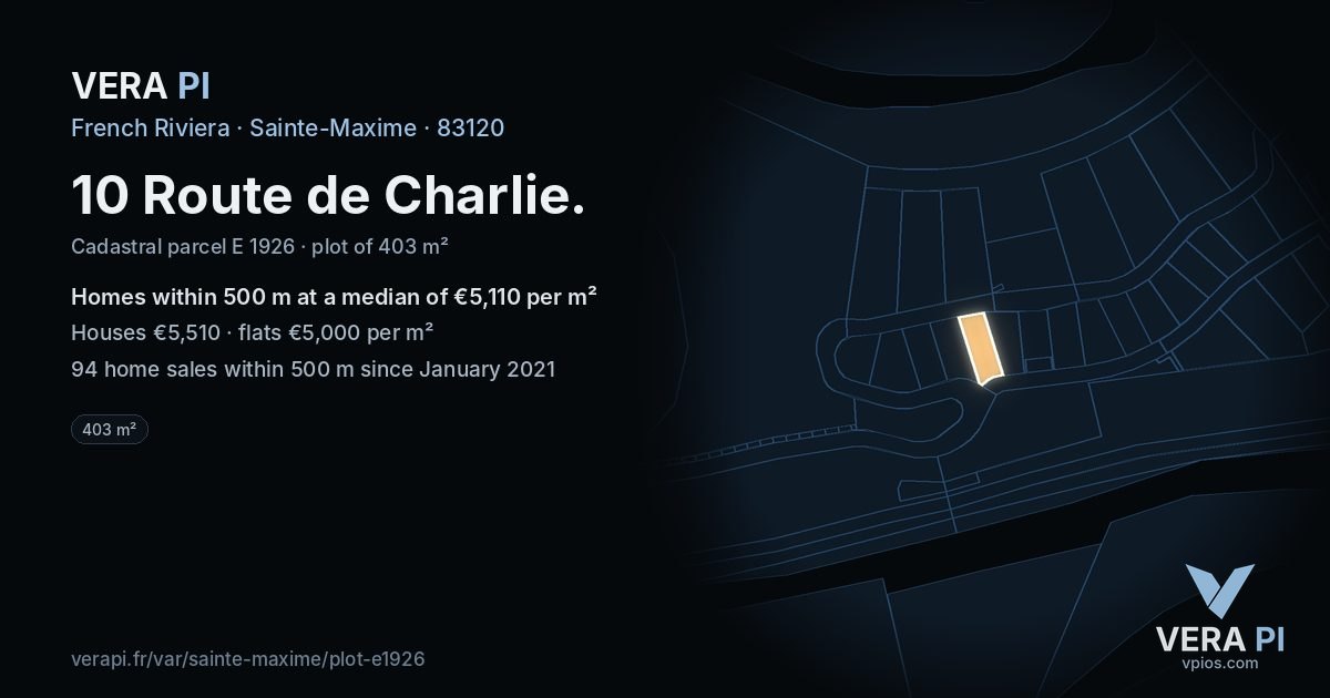 10 Route de Charlie, Sainte-Maxime at night – the plot lit, the parcels around coloured by the prices near them
