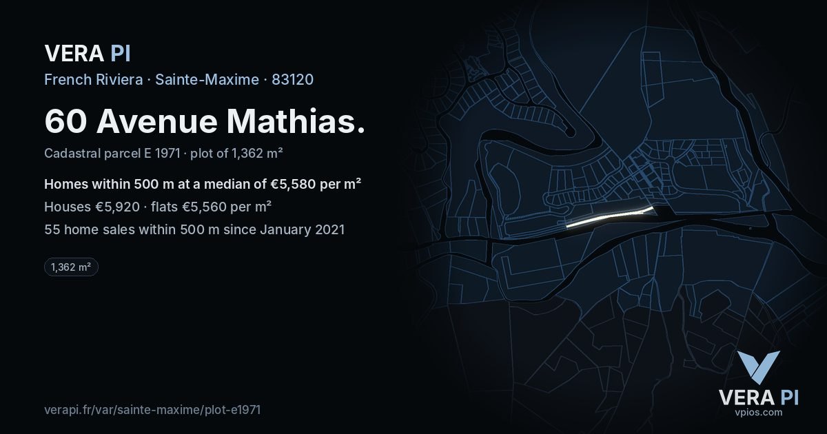60 Avenue Mathias, Sainte-Maxime at night – the plot lit, the parcels around coloured by the prices near them