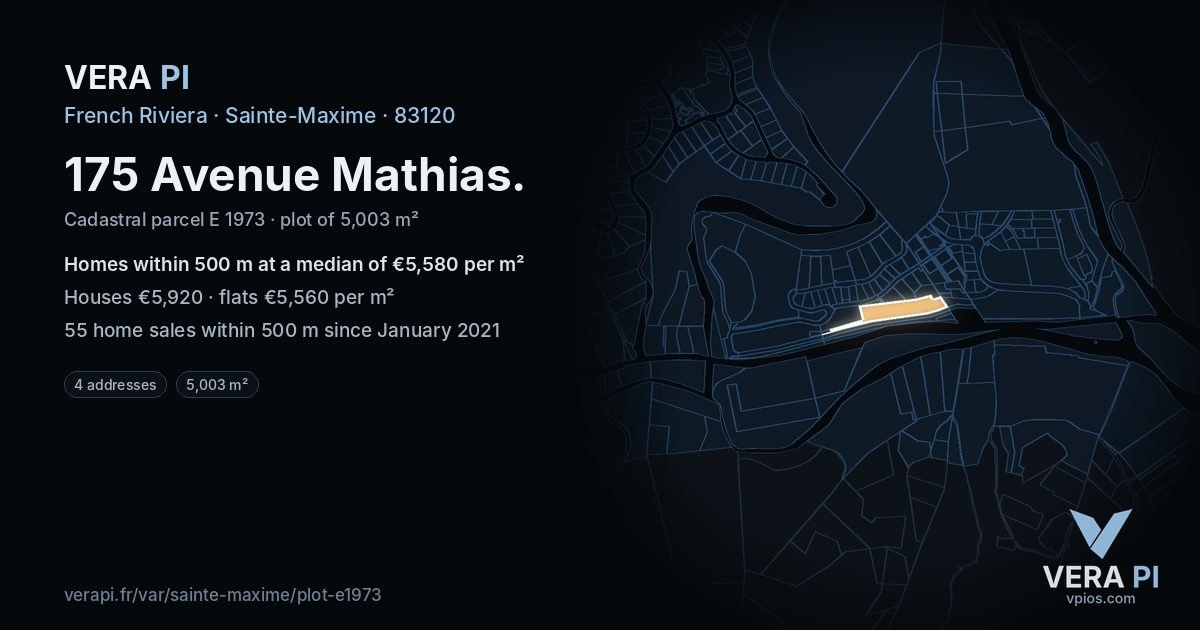 175 Avenue Mathias, Sainte-Maxime at night – the plot lit, the parcels around coloured by the prices near them