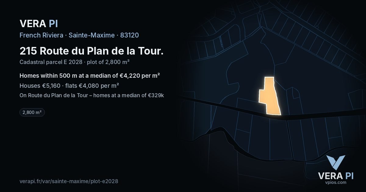 215 Route du Plan de la Tour, Sainte-Maxime at night – the plot lit, the parcels around coloured by the prices near them