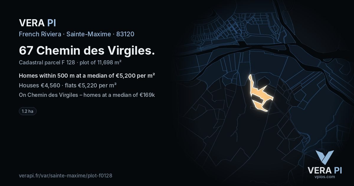 67 Chemin des Virgiles, Sainte-Maxime at night – the plot lit, the parcels around coloured by the prices near them