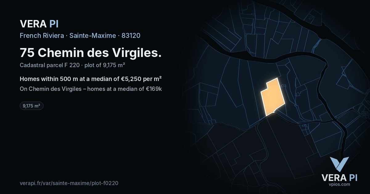 75 Chemin des Virgiles, Sainte-Maxime at night – the plot lit, the parcels around coloured by the prices near them
