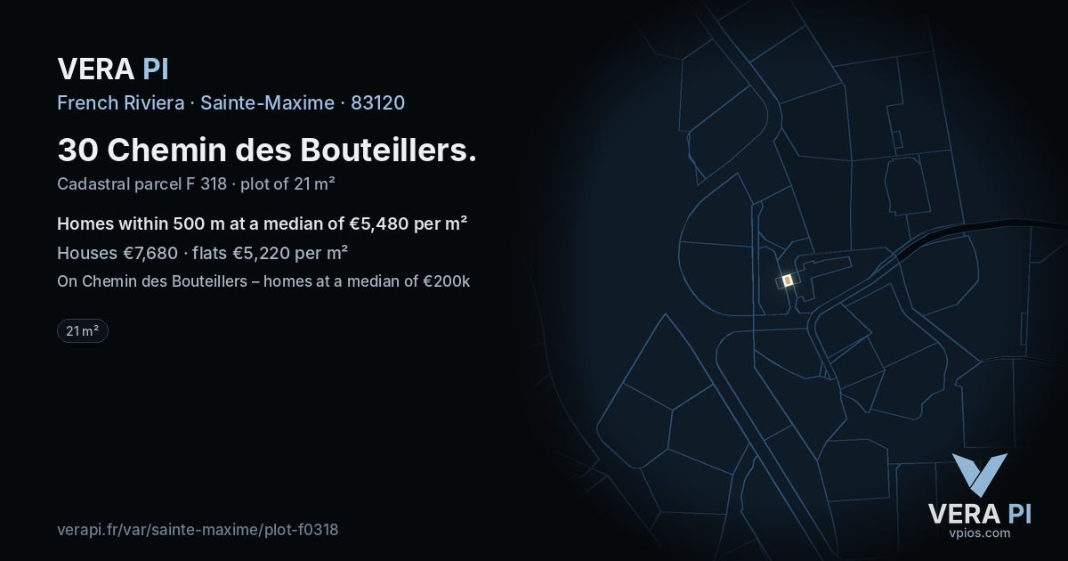 30 Chemin des Bouteillers, Sainte-Maxime at night – the plot lit, the parcels around coloured by the prices near them