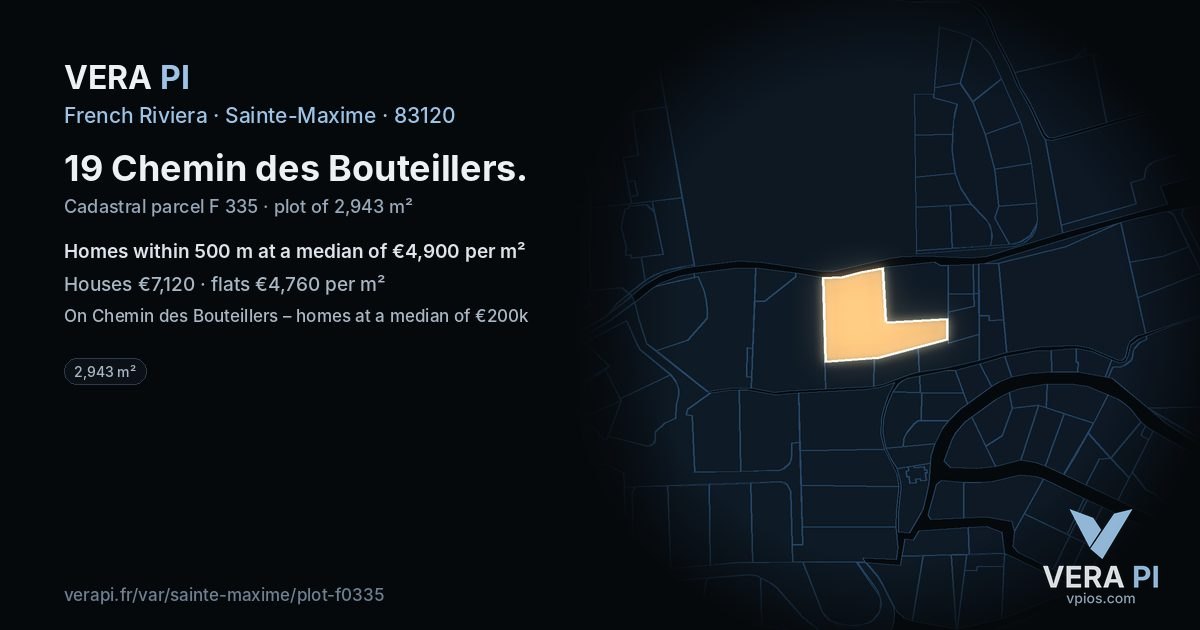 19 Chemin des Bouteillers, Sainte-Maxime at night – the plot lit, the parcels around coloured by the prices near them