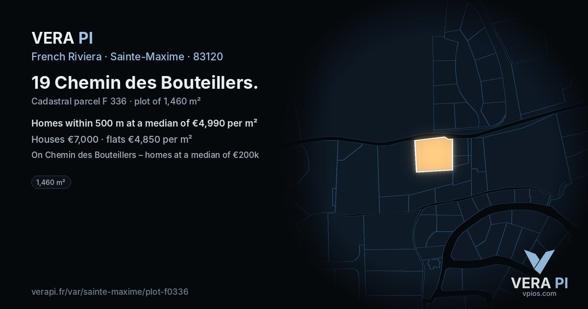 19 Chemin des Bouteillers, Sainte-Maxime at night – the plot lit, the parcels around coloured by the prices near them