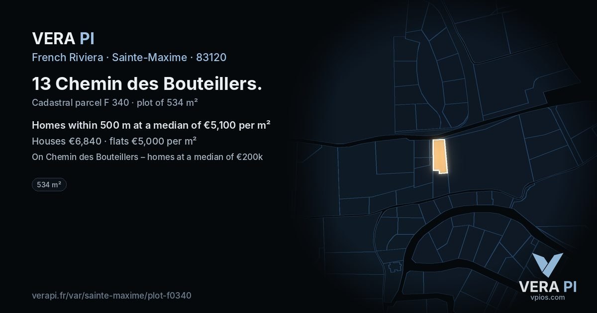 13 Chemin des Bouteillers, Sainte-Maxime at night – the plot lit, the parcels around coloured by the prices near them