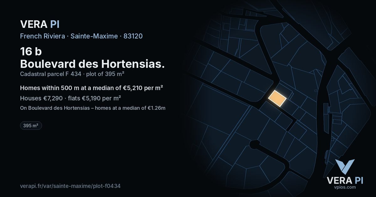 16 b Boulevard des Hortensias, Sainte-Maxime at night – the plot lit, the parcels around coloured by the prices near them