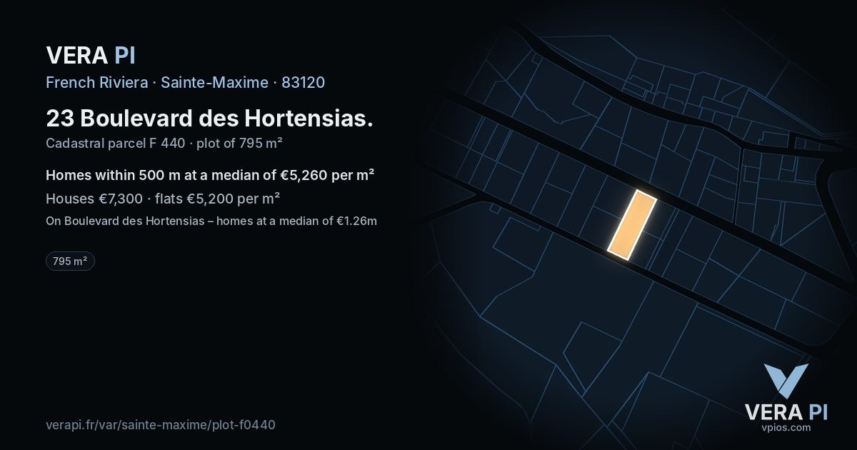 23 Boulevard des Hortensias, Sainte-Maxime at night – the plot lit, the parcels around coloured by the prices near them