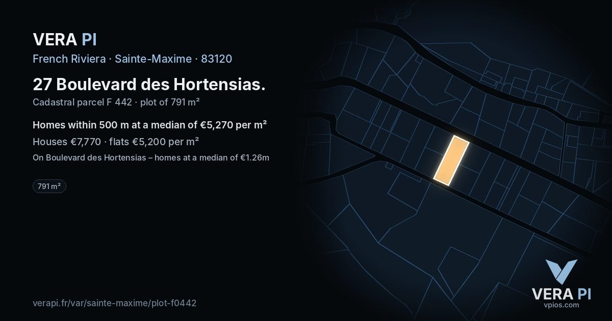 27 Boulevard des Hortensias, Sainte-Maxime at night – the plot lit, the parcels around coloured by the prices near them