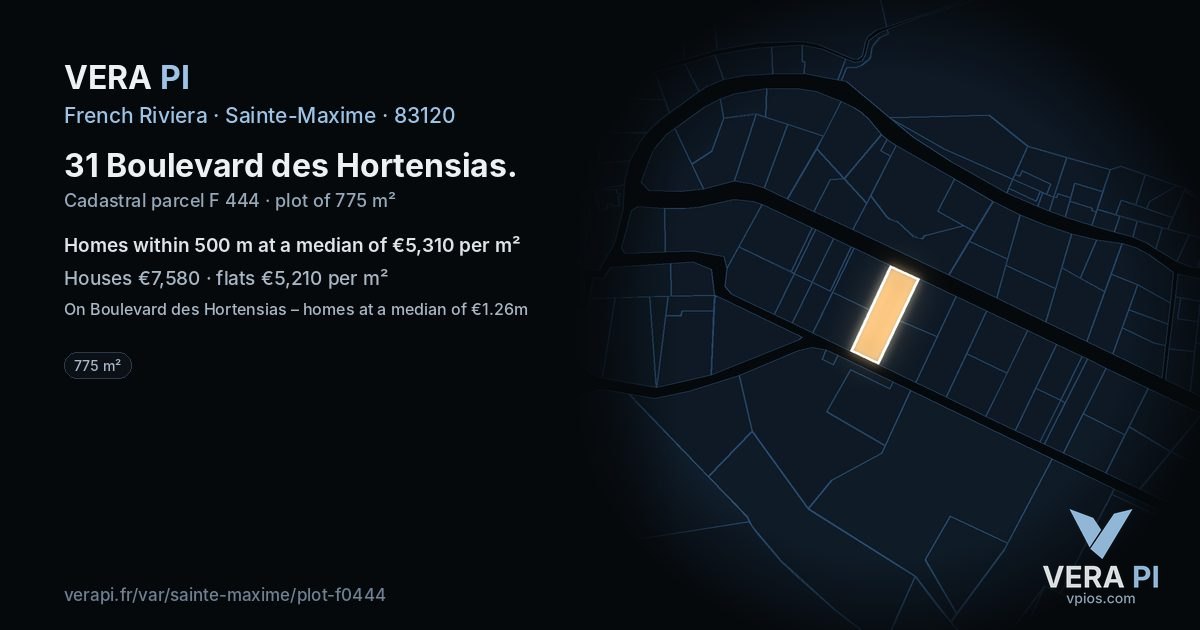 31 Boulevard des Hortensias, Sainte-Maxime at night – the plot lit, the parcels around coloured by the prices near them