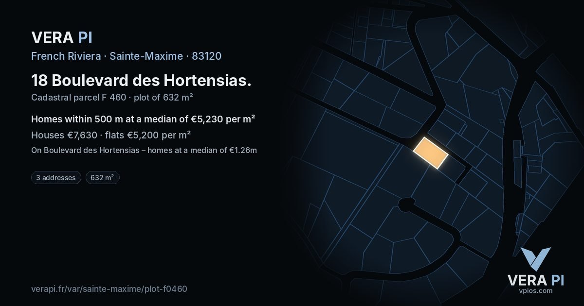 18 Boulevard des Hortensias, Sainte-Maxime at night – the plot lit, the parcels around coloured by the prices near them
