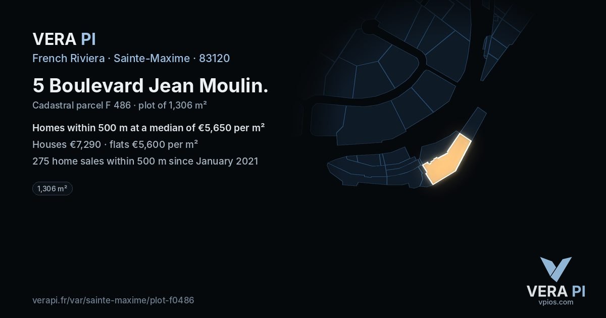 5 Boulevard Jean Moulin, Sainte-Maxime at night – the plot lit, the parcels around coloured by the prices near them