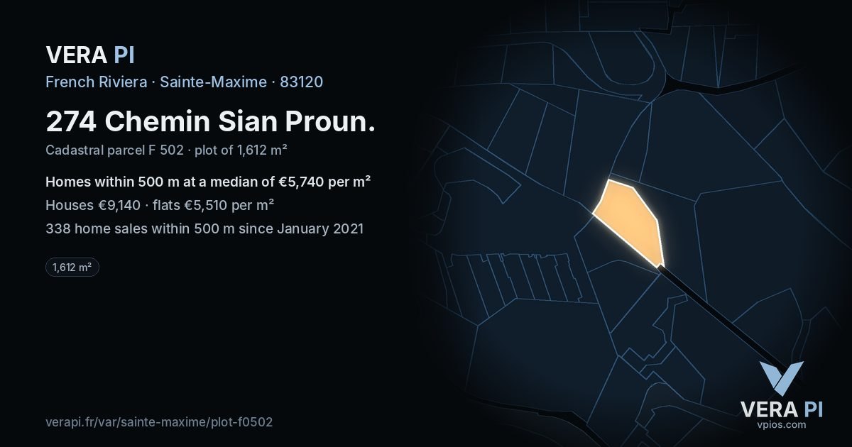 274 Chemin Sian Proun, Sainte-Maxime at night – the plot lit, the parcels around coloured by the prices near them