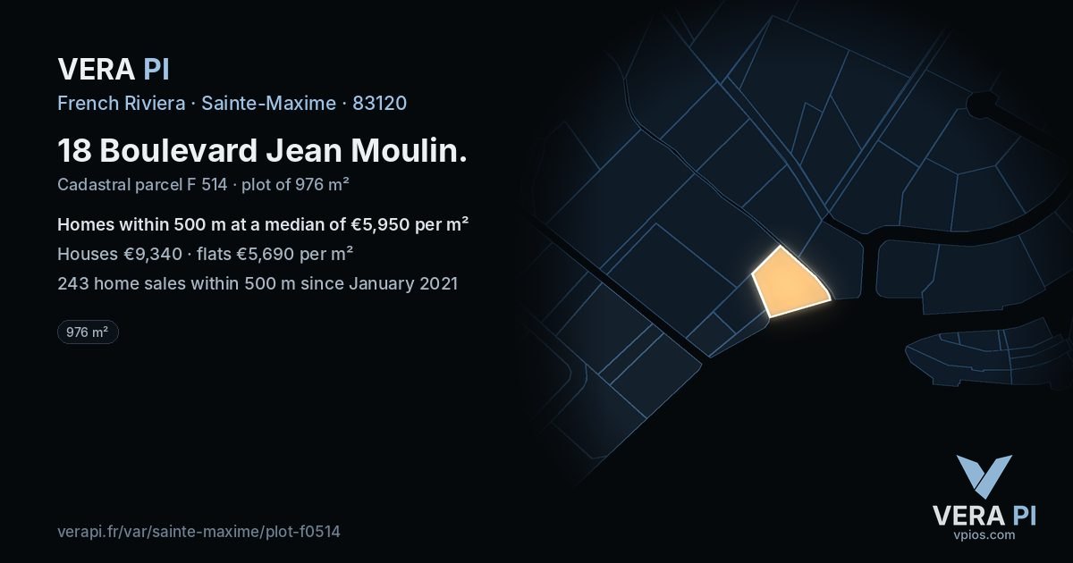18 Boulevard Jean Moulin, Sainte-Maxime at night – the plot lit, the parcels around coloured by the prices near them