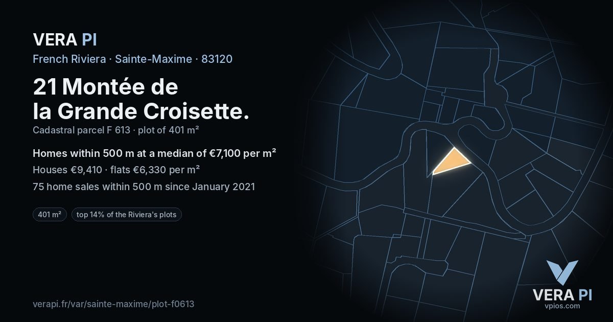 21 Montée de la Grande Croisette, Sainte-Maxime at night – the plot lit, the parcels around coloured by the prices near them