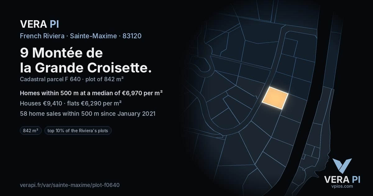 9 Montée de la Grande Croisette, Sainte-Maxime at night – the plot lit, the parcels around coloured by the prices near them