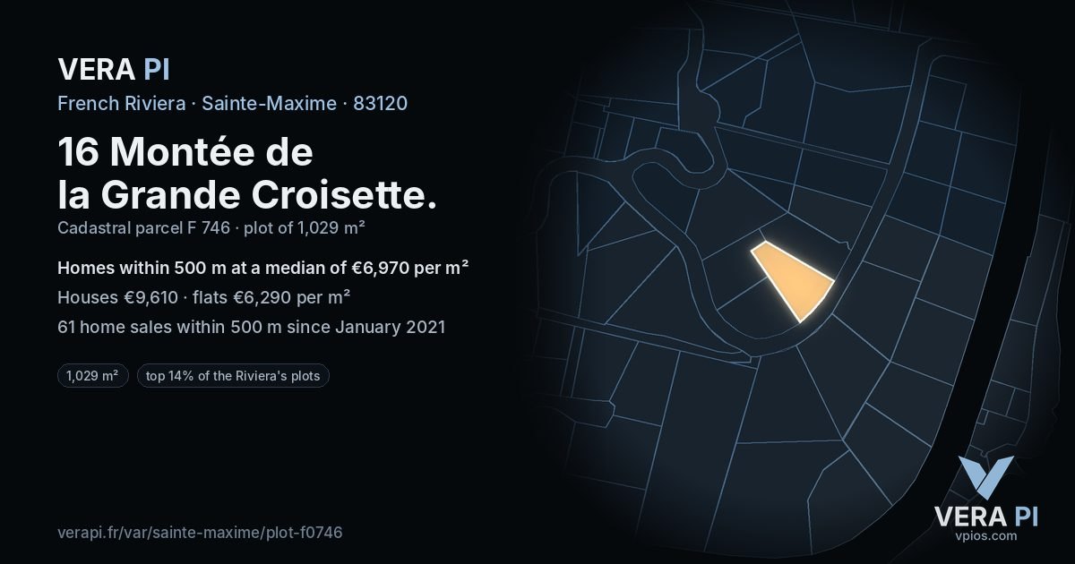 16 Montée de la Grande Croisette, Sainte-Maxime at night – the plot lit, the parcels around coloured by the prices near them