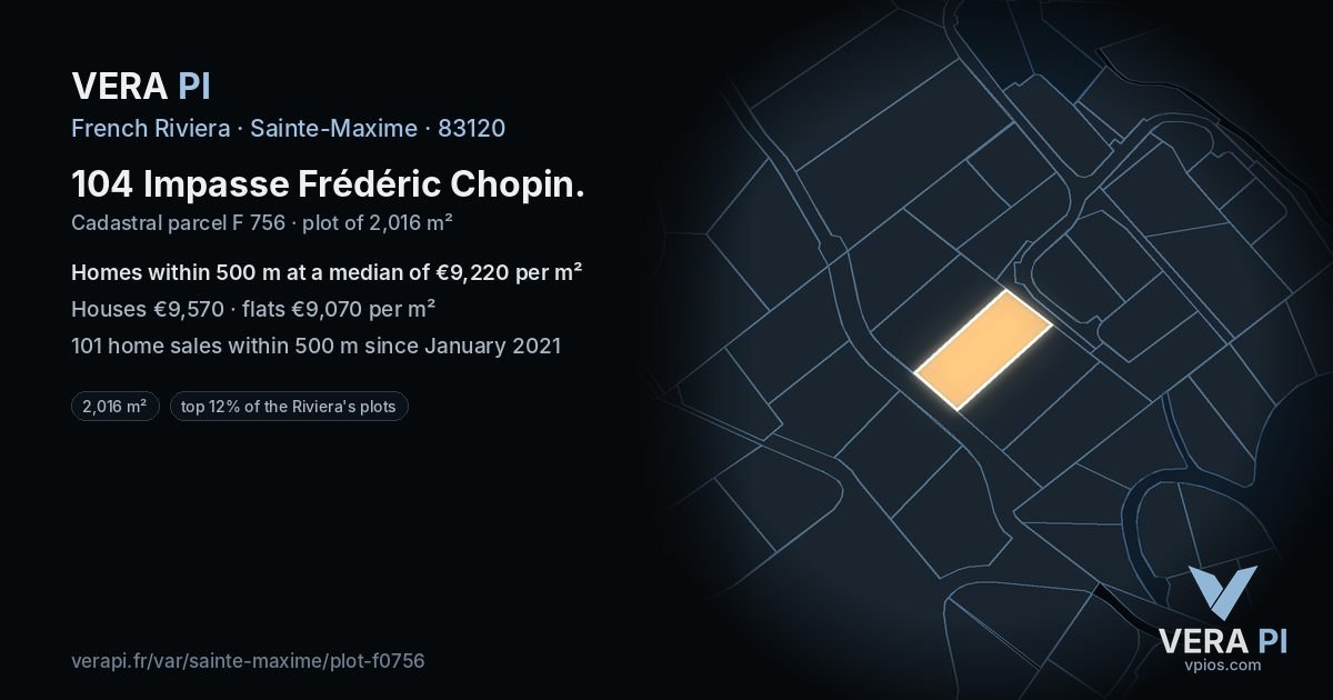 104 Impasse Frédéric Chopin, Sainte-Maxime at night – the plot lit, the parcels around coloured by the prices near them