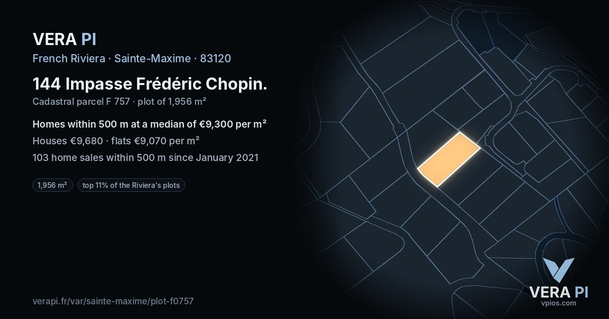 144 Impasse Frédéric Chopin, Sainte-Maxime at night – the plot lit, the parcels around coloured by the prices near them