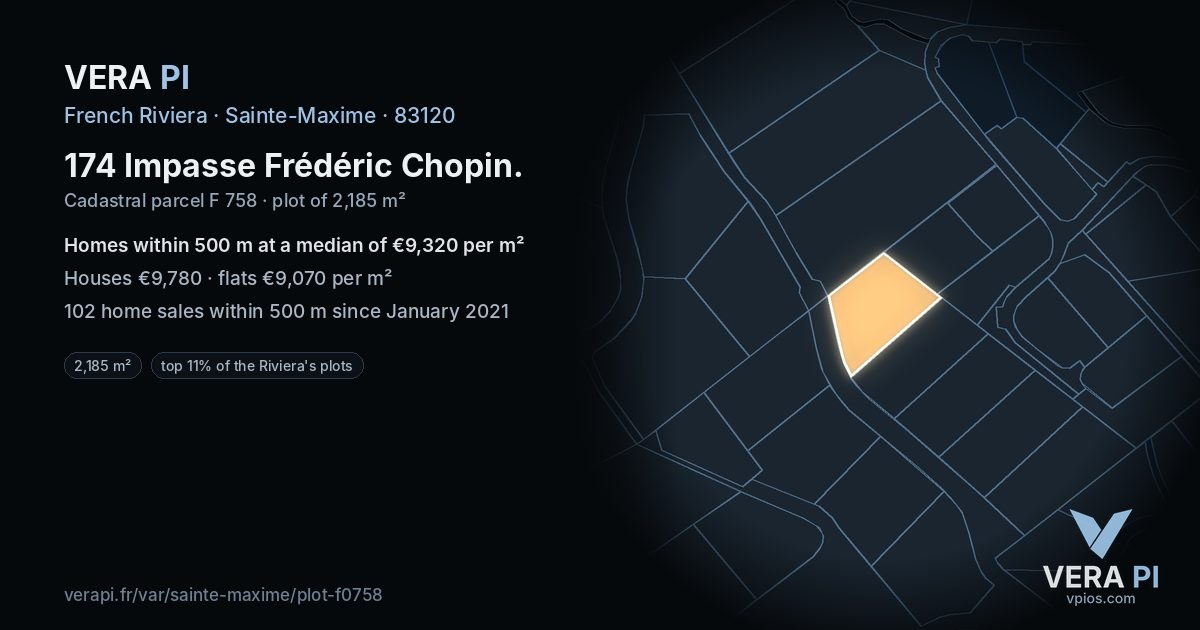174 Impasse Frédéric Chopin, Sainte-Maxime at night – the plot lit, the parcels around coloured by the prices near them
