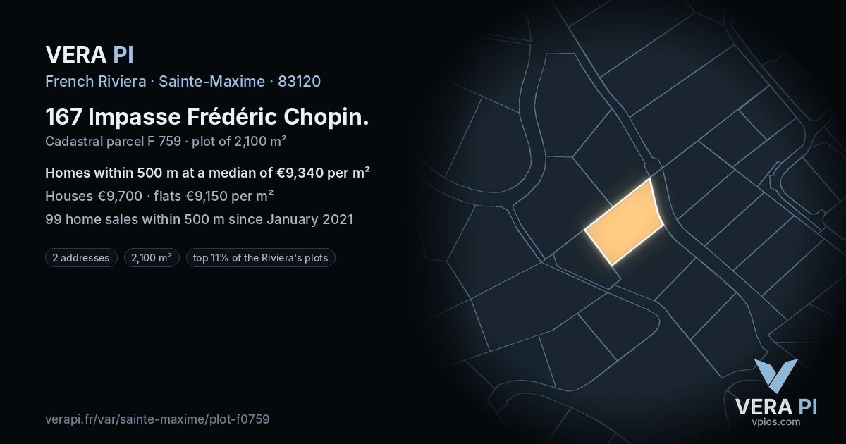 167 Impasse Frédéric Chopin, Sainte-Maxime at night – the plot lit, the parcels around coloured by the prices near them