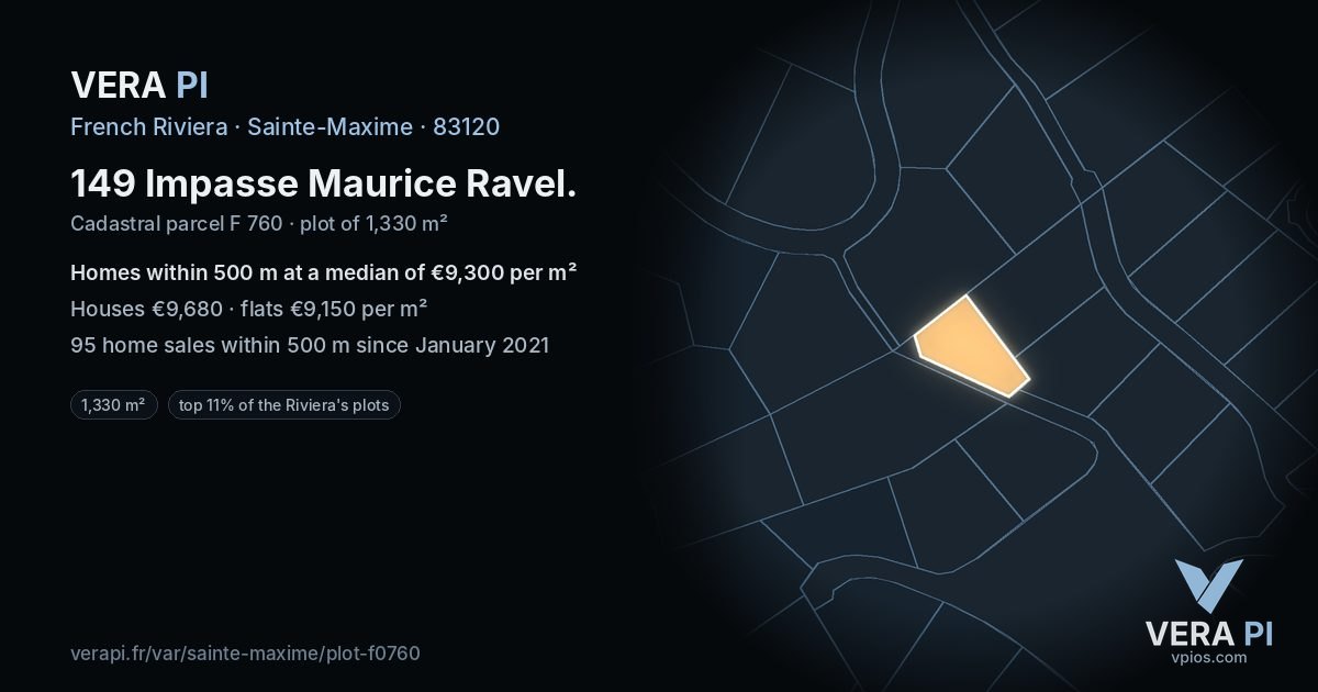 149 Impasse Maurice Ravel, Sainte-Maxime at night – the plot lit, the parcels around coloured by the prices near them