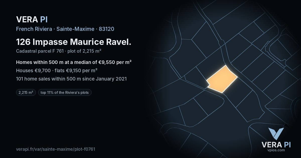126 Impasse Maurice Ravel, Sainte-Maxime at night – the plot lit, the parcels around coloured by the prices near them