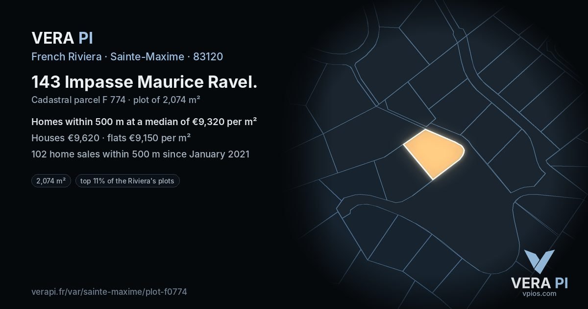143 Impasse Maurice Ravel, Sainte-Maxime at night – the plot lit, the parcels around coloured by the prices near them