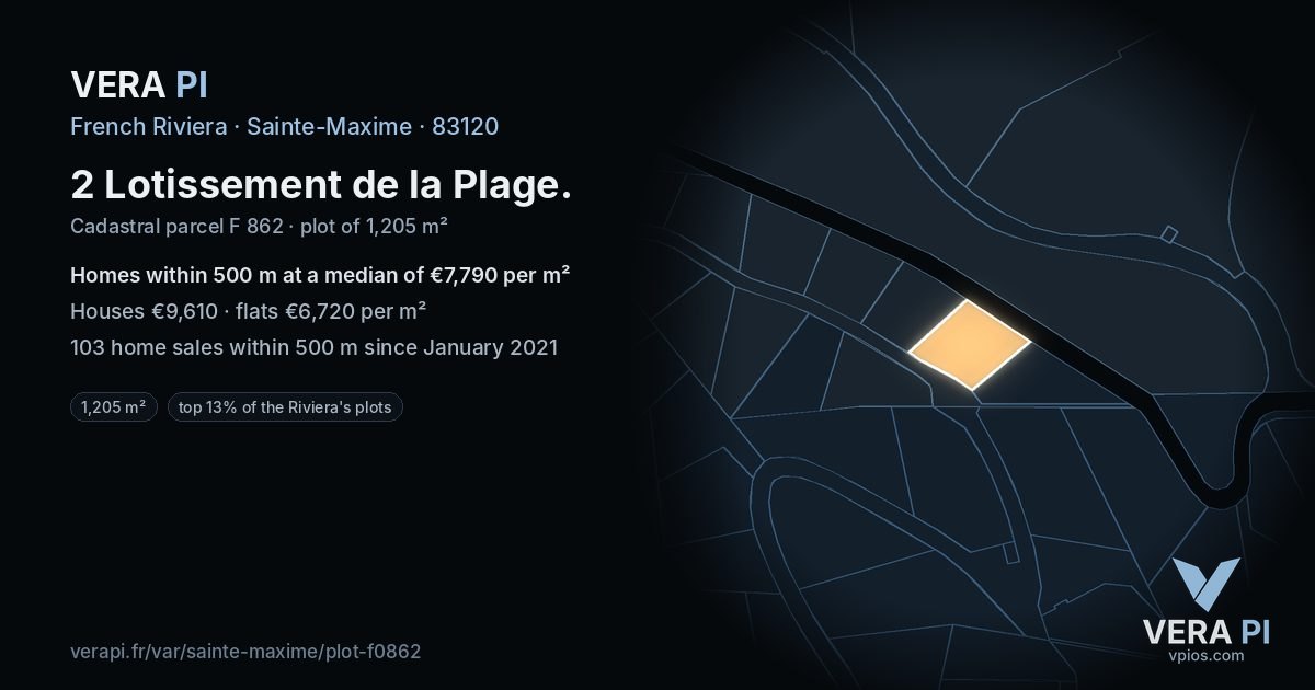 2 Lotissement de la Plage, Sainte-Maxime at night – the plot lit, the parcels around coloured by the prices near them