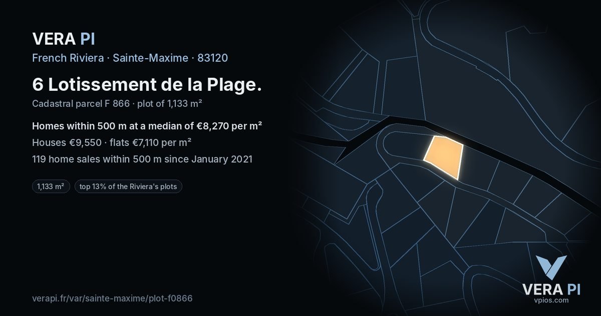 6 Lotissement de la Plage, Sainte-Maxime at night – the plot lit, the parcels around coloured by the prices near them
