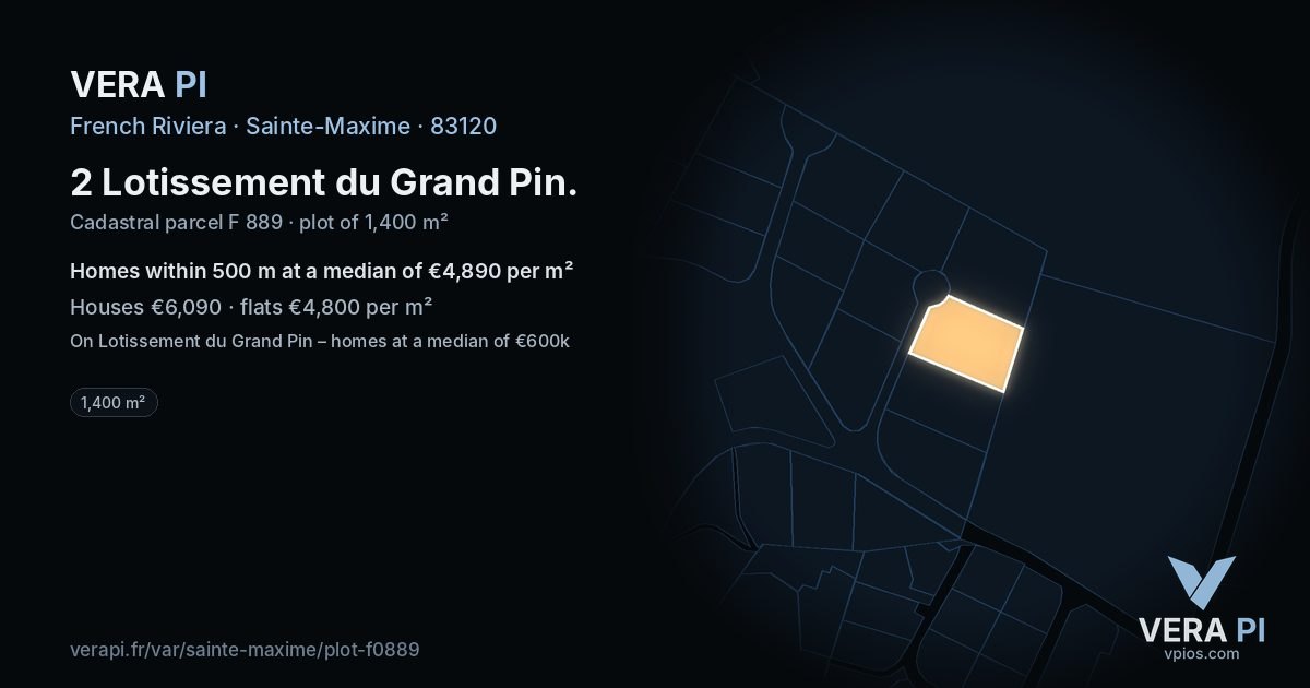 2 Lotissement du Grand Pin, Sainte-Maxime at night – the plot lit, the parcels around coloured by the prices near them