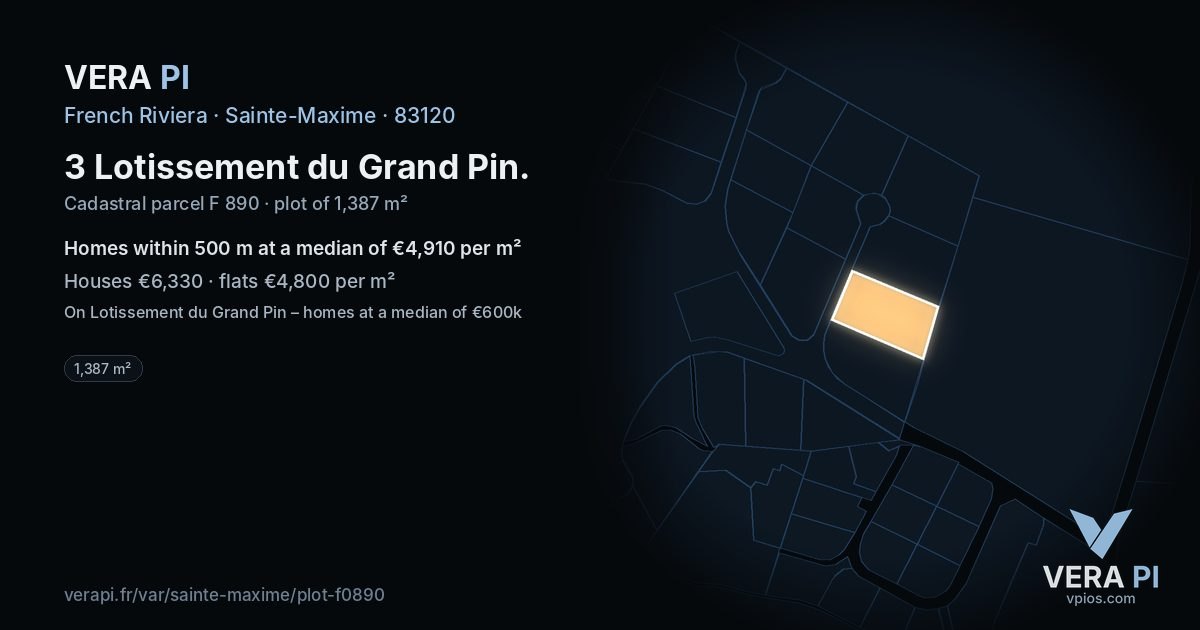 3 Lotissement du Grand Pin, Sainte-Maxime at night – the plot lit, the parcels around coloured by the prices near them