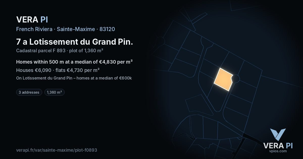7 a Lotissement du Grand Pin, Sainte-Maxime at night – the plot lit, the parcels around coloured by the prices near them