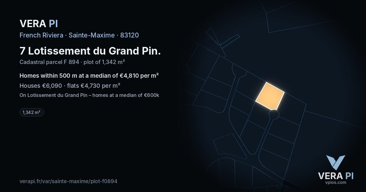 7 Lotissement du Grand Pin, Sainte-Maxime at night – the plot lit, the parcels around coloured by the prices near them
