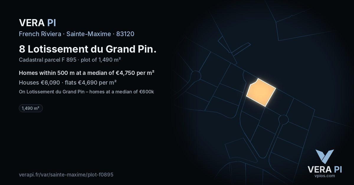 8 Lotissement du Grand Pin, Sainte-Maxime at night – the plot lit, the parcels around coloured by the prices near them