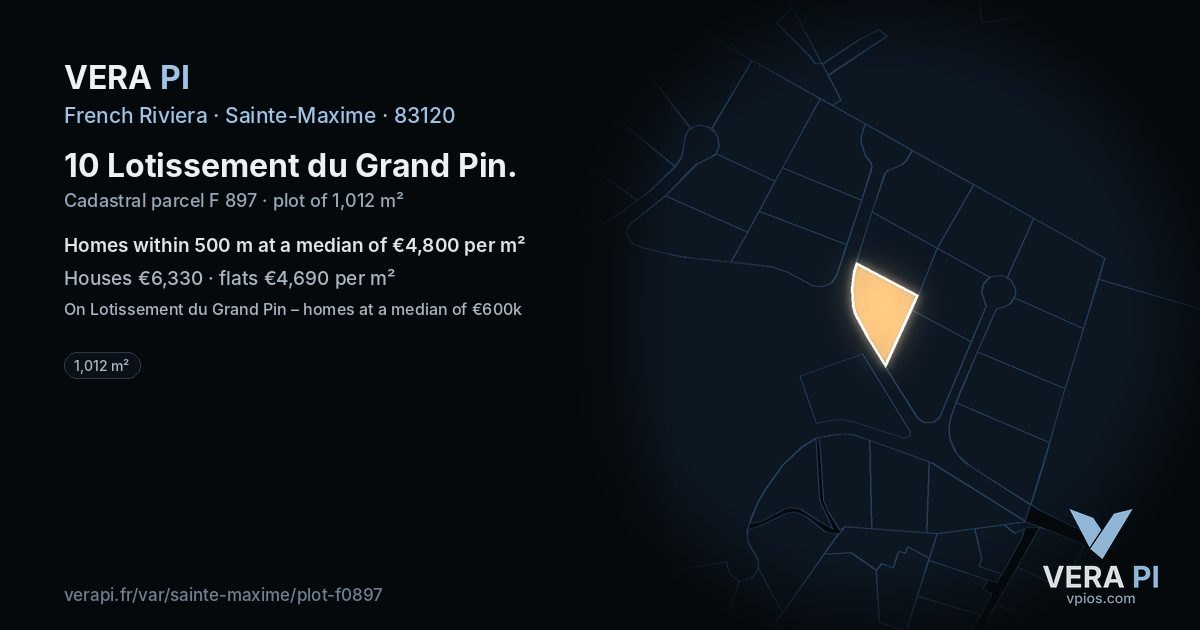 10 Lotissement du Grand Pin, Sainte-Maxime at night – the plot lit, the parcels around coloured by the prices near them
